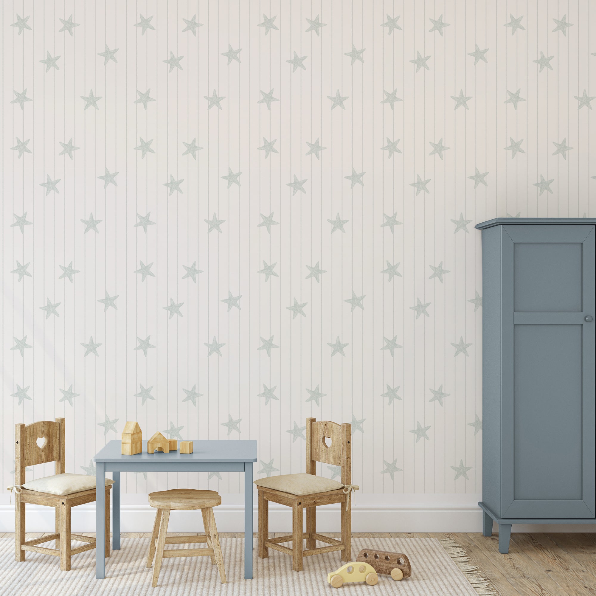 Wall Mural - Green Pinstripe Starfish - Traditional Wallpaper (Paste-the-wall) - Made to Measure
