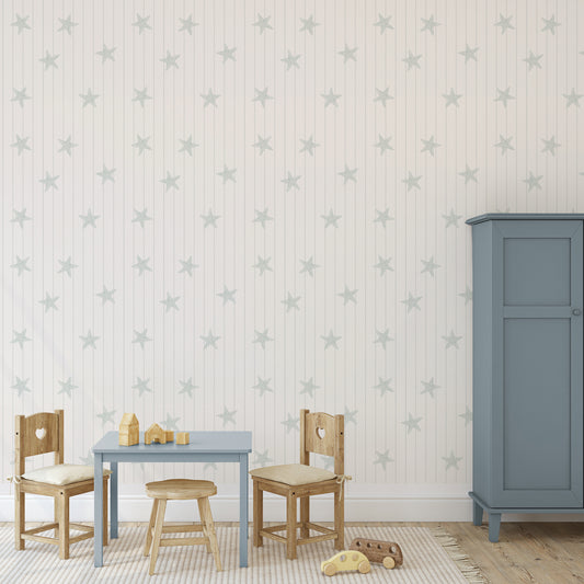 Cove - Green Pinstripe Starfish Wallpaper Mural
