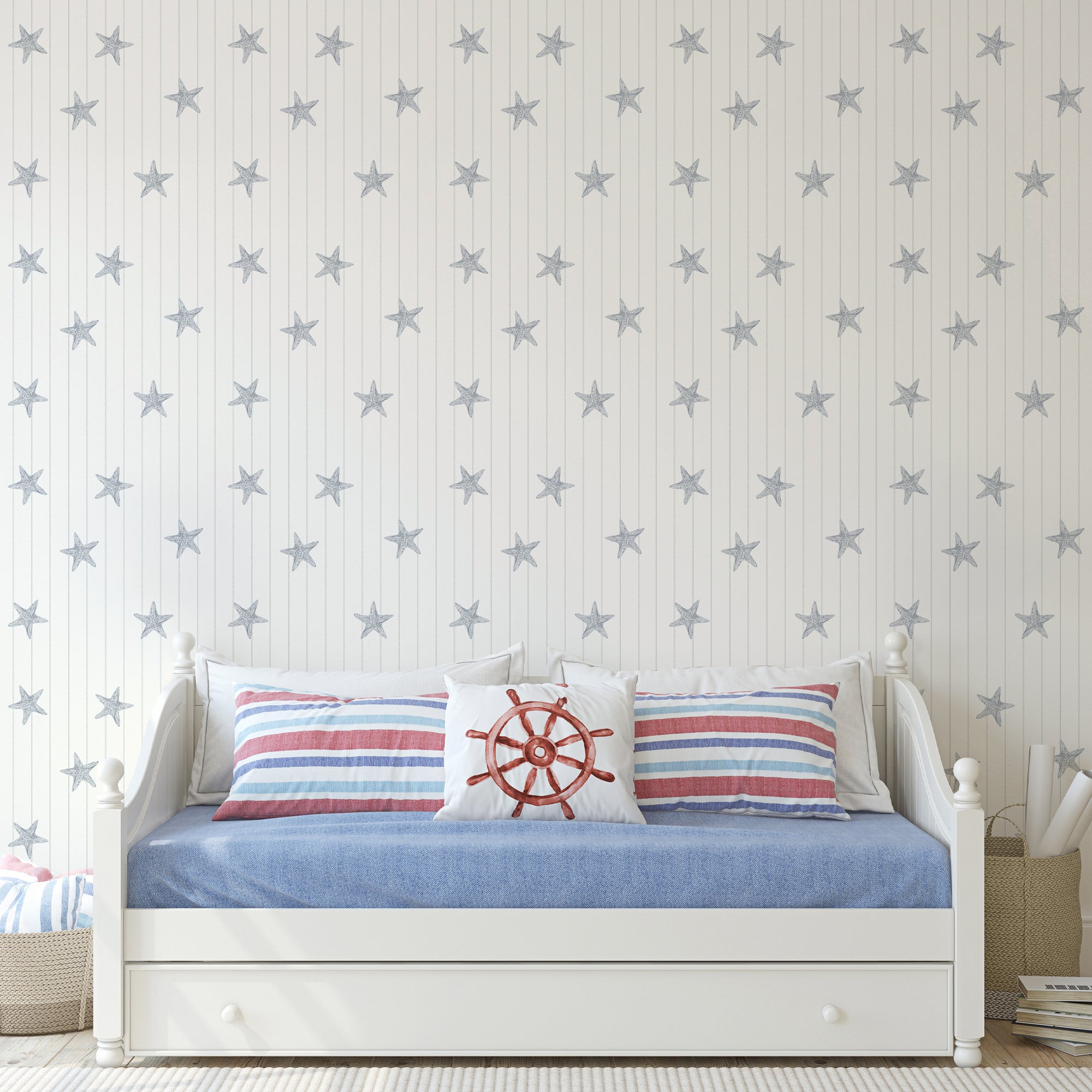 Wall Mural - Coastal Pinstripe Starfish - Removable Vinyl (Peel & Stick) - Made to Measure