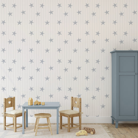 Piper - Coastal Pinstripe Starfish Wallpaper Mural