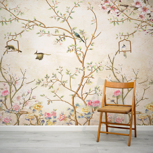 Chisine Rose Gold Wallpaper Design In Room With Foldy Wooden Chair