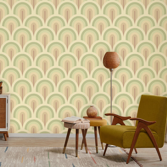 Circular Cascade Wallpaper Mural In Bedroom With Yellow Chair