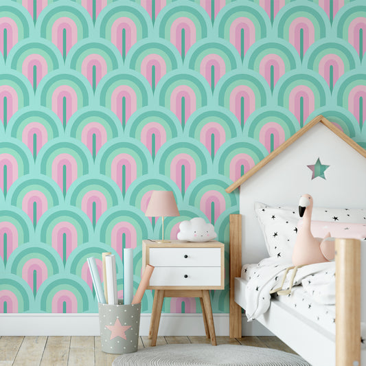 Circular Cascade Wallpaper Mural In Girls Pink Bedroom