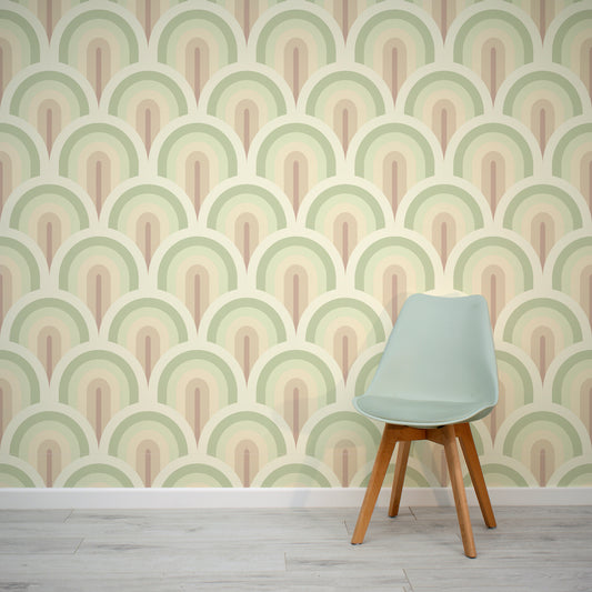 Circular Cascade Wallpaper Mural In Room With Lime Chair