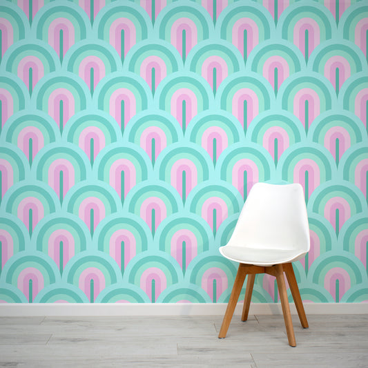 Circular Cascade Wallpaper Mural In Room With White Chair