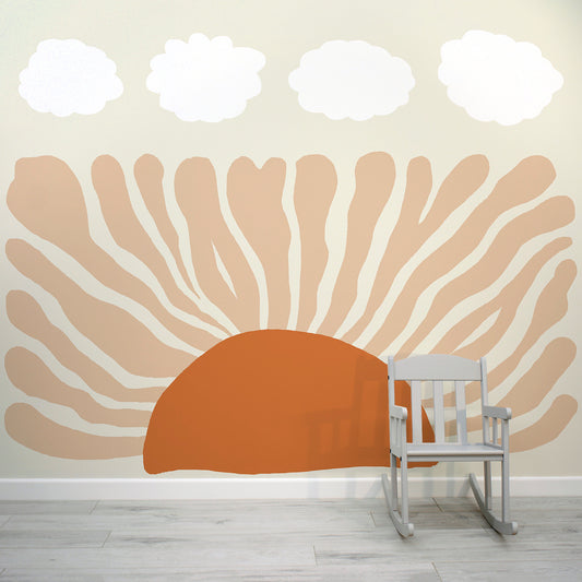 Cloudy Sunset Mural with Baby Chair