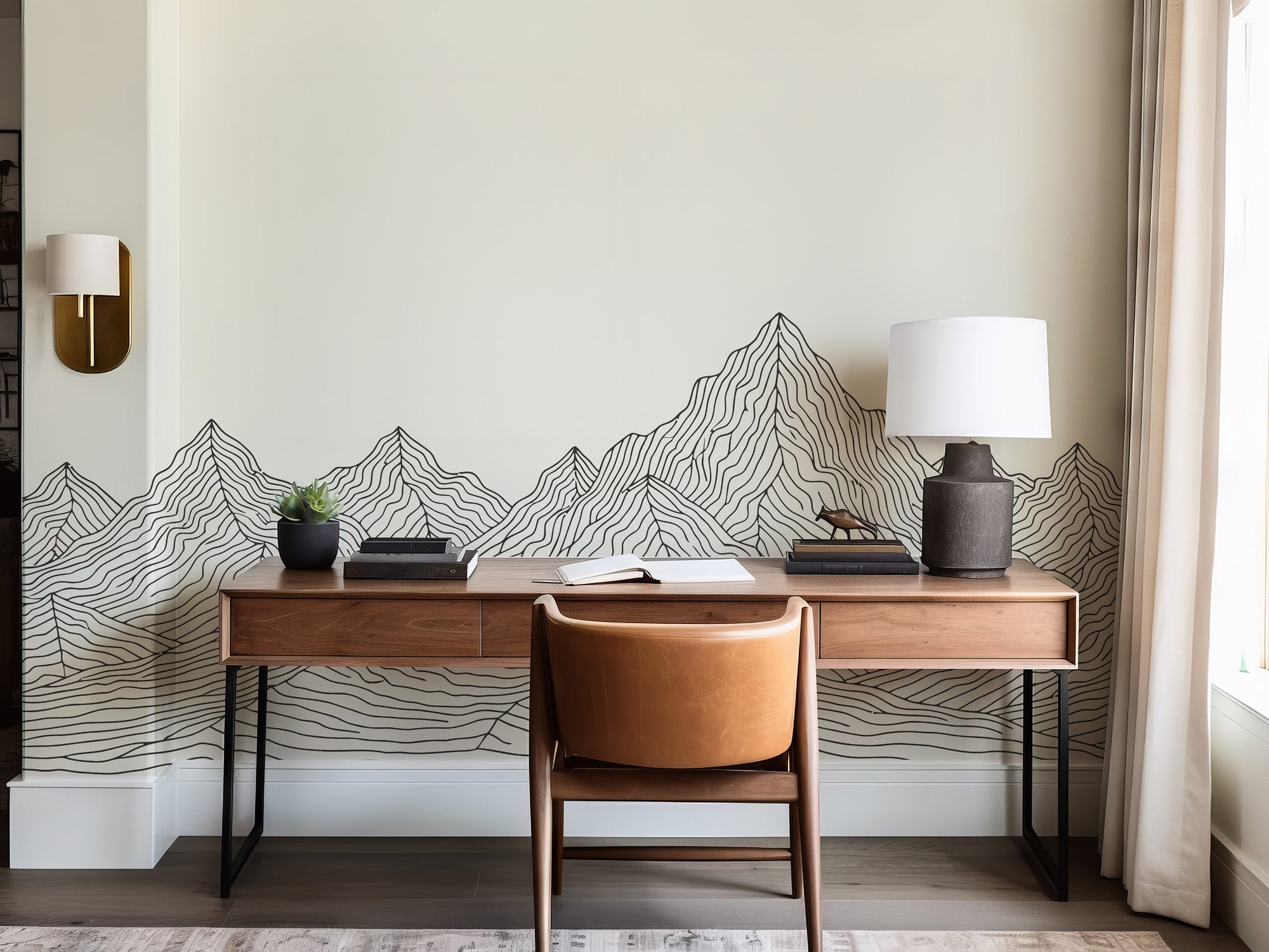 Wall Mural - Abstract Line Art Mountain - Traditional Wallpaper (Paste-the-wall) - Made to Measure