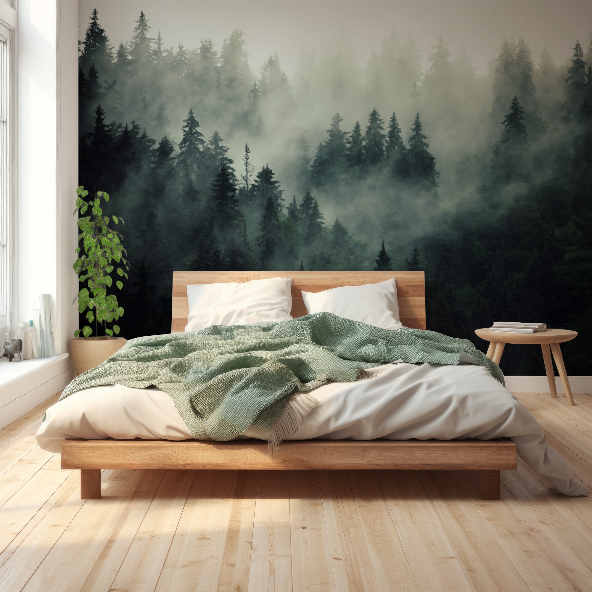 Wall Mural - Moody Forest Woodland Mist - Removable Wallpaper (Peel & Stick) - Made to Measure