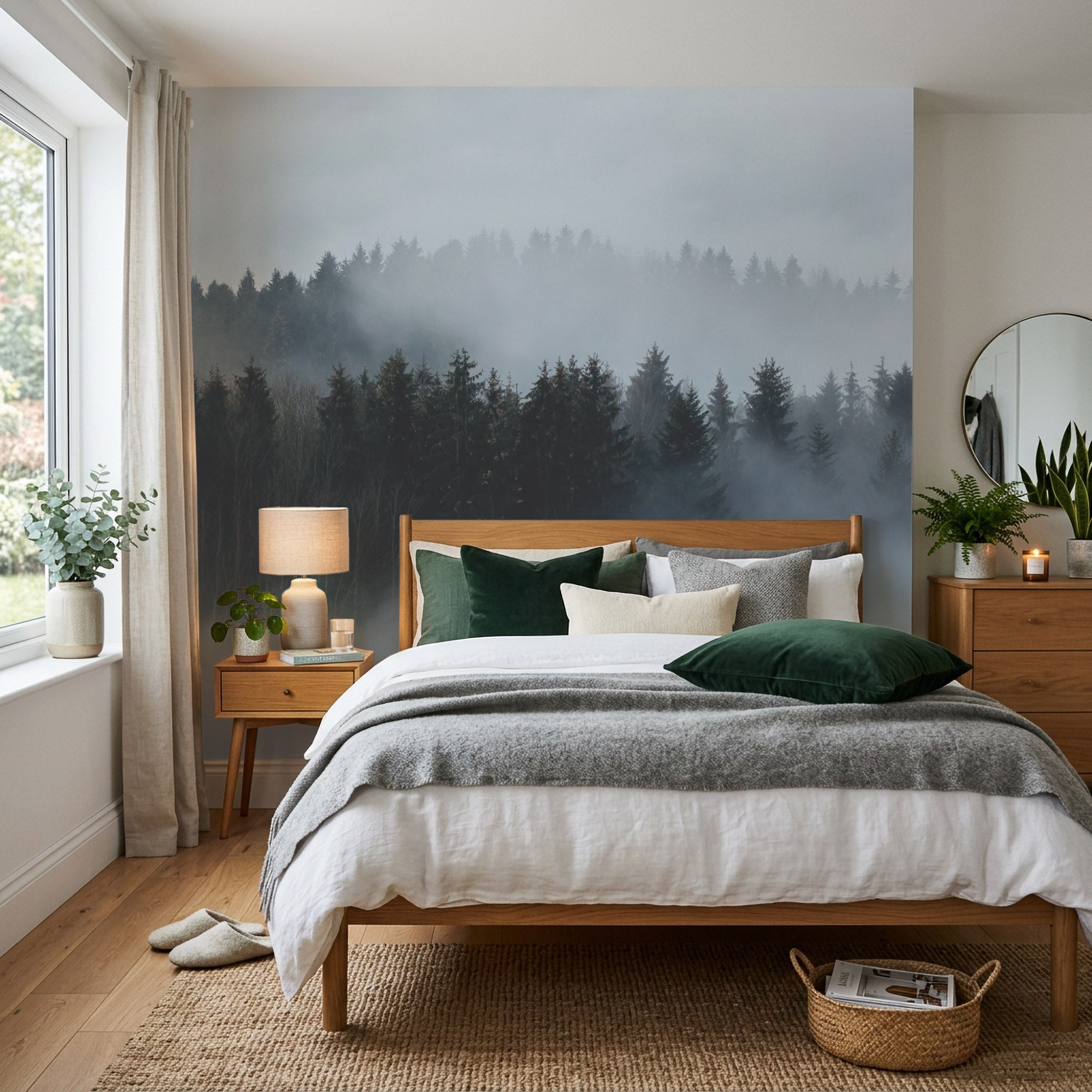 Wall Mural - Misty Woodland Forest Scene - Removable Wallpaper (Peel & Stick) - Made to Measure