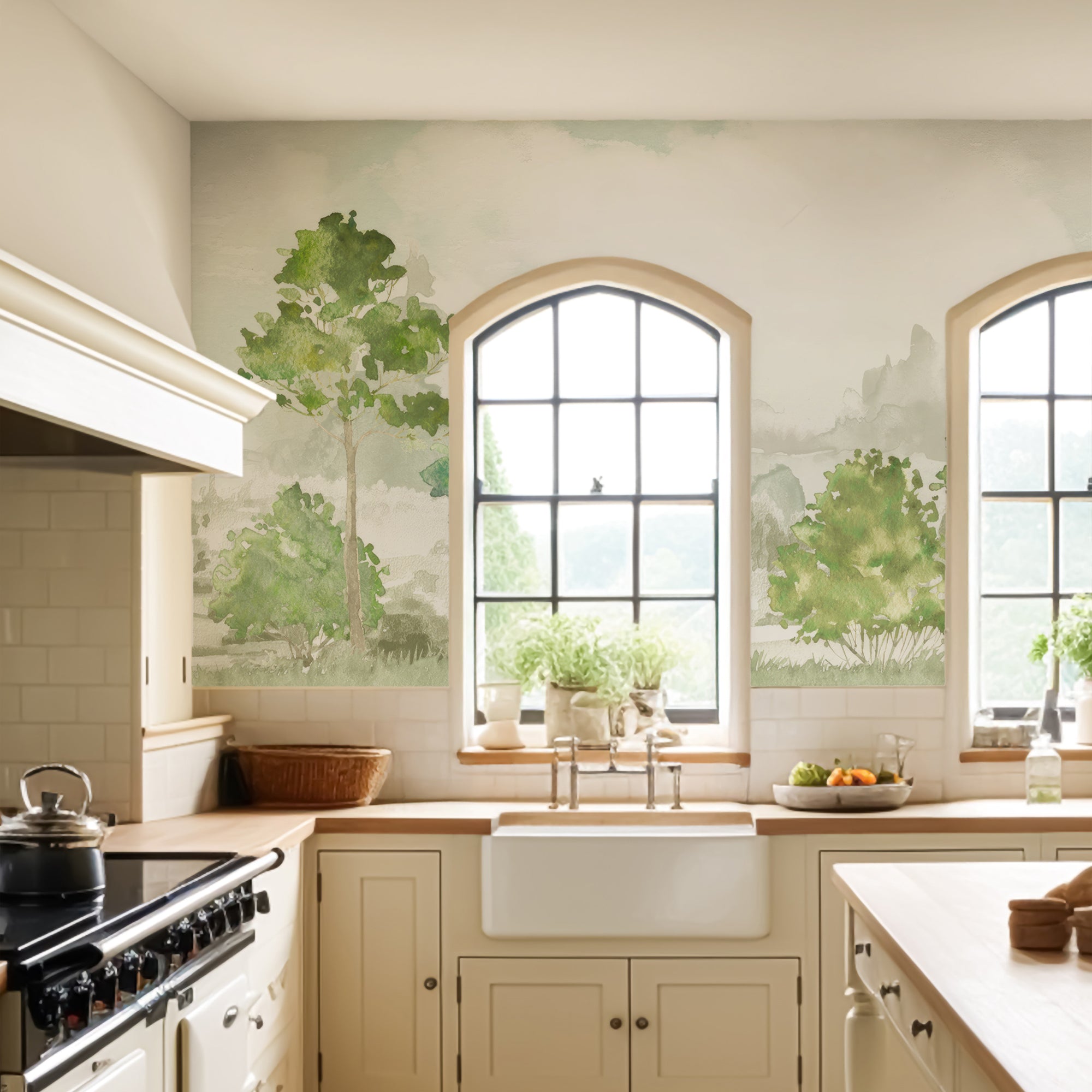 Wall Mural - Watercolour Country Field - Traditional Wallpaper (Paste-the-Wall) - Made to Measure