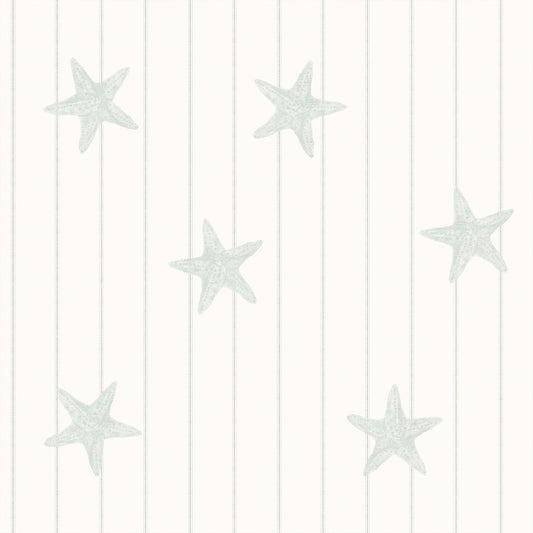 Cove - Green Pinstripe Starfish Wallpaper Mural