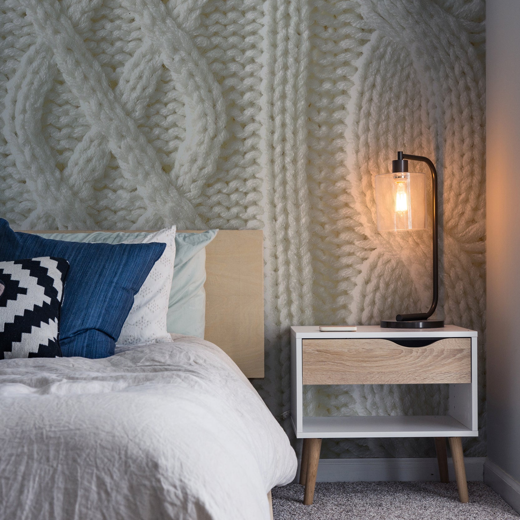 Wall Mural - Cream Cable Knit Wool - Traditional Wallpaper (Paste-the-Wall) - Made to Measure