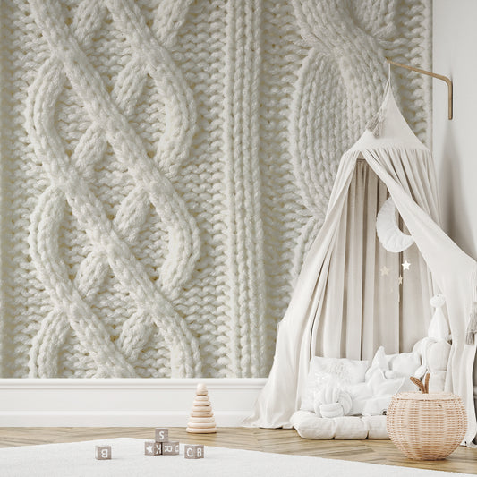 Cozy - Cream Cable Knit Wool Wallpaper Mural
