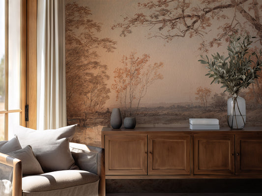 Living room with a wooden cabinet, sofa, and decorative elements.