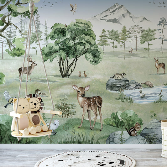 Deer Forest Summer Wallpaper In Child's Lion Room