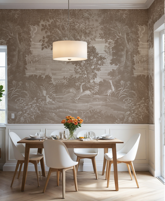 Agnes - Sable Brown Vintage Jungle Tapestry Mural Wallpaper Mural