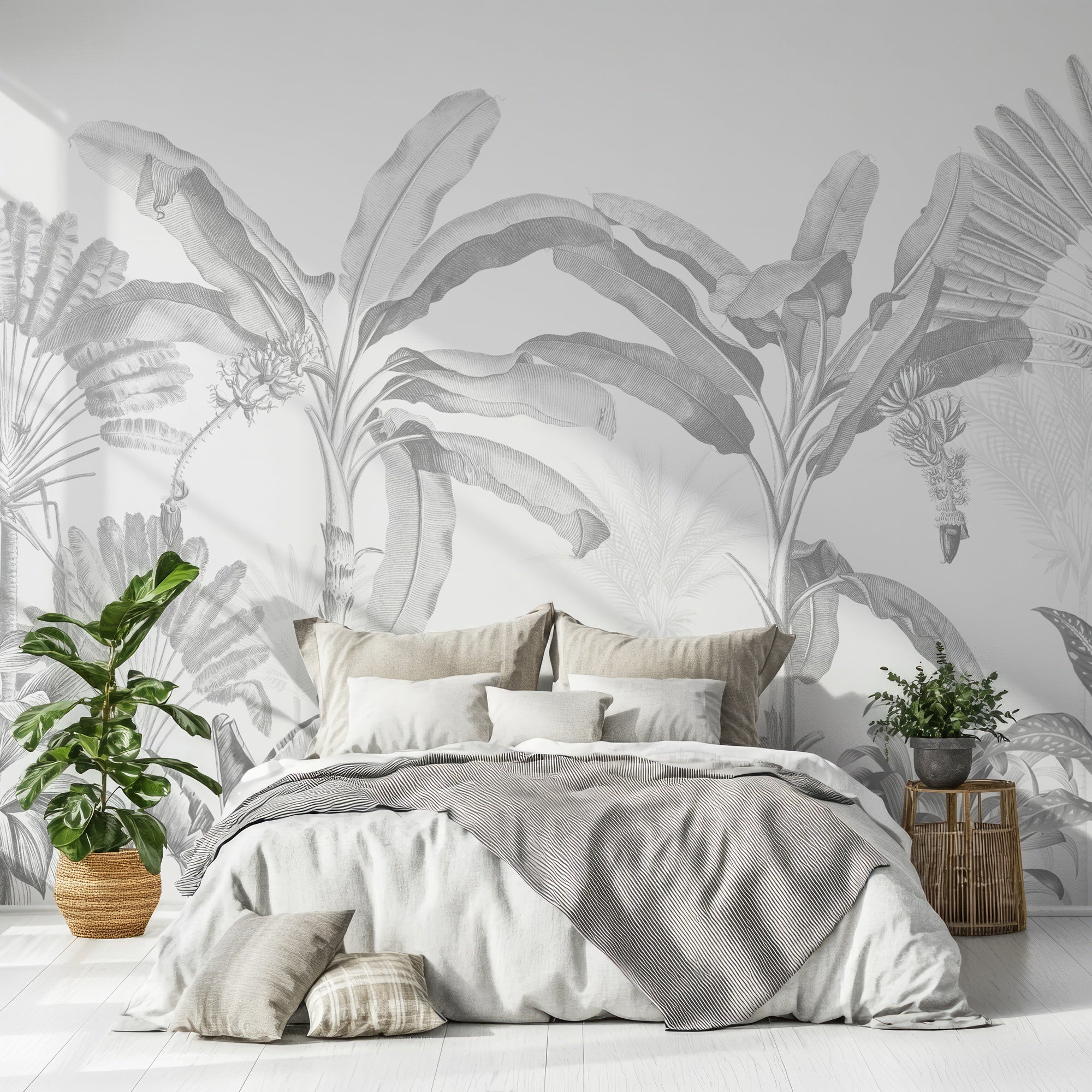 Wall Mural - Vintage Grey Jungle - Traditional Wallpaper (Paste-the-Wall) - Made to Measure