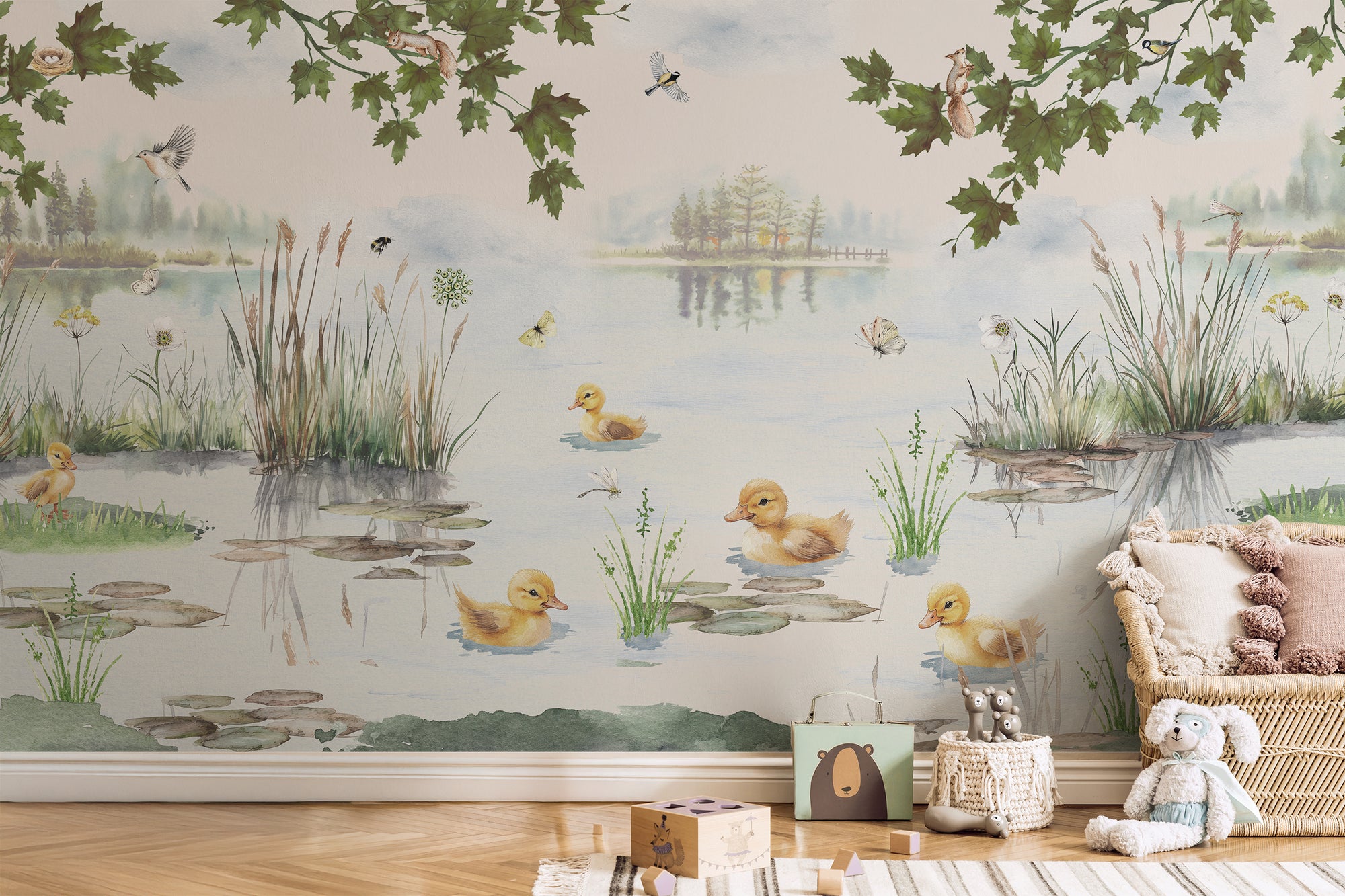 Wall Mural - Ducklings Watercolour - Traditional Wallpaper (Paste-the-wall) - Made to Measure