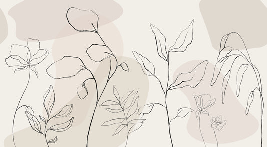 Dusty Botany - Papier Peint Panoramique Beige à Contours Floraux Botaniques