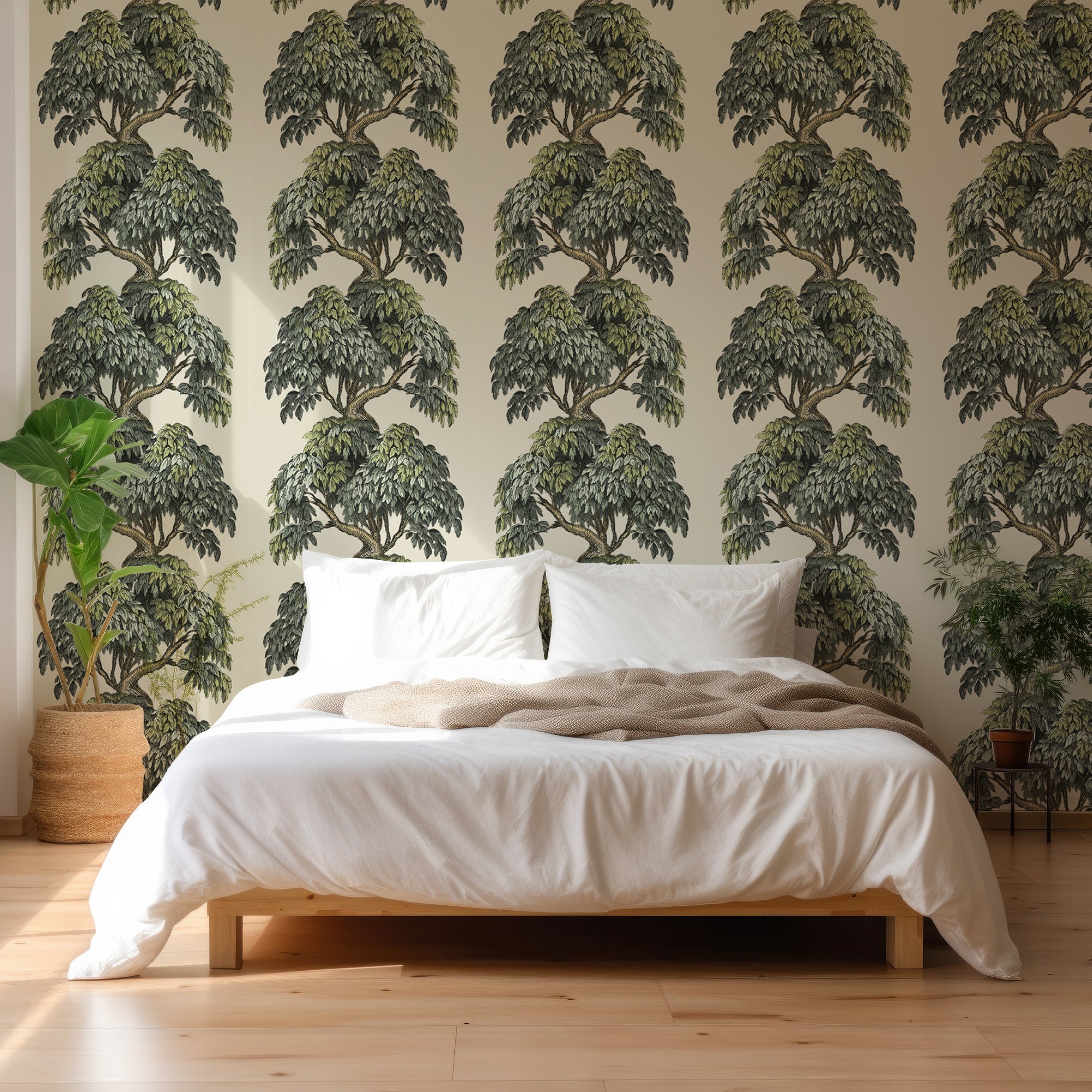 Wall Mural - Vintage Tree Illustration Pattern - Removable Vinyl (Peel & Stick) - Made to Measure