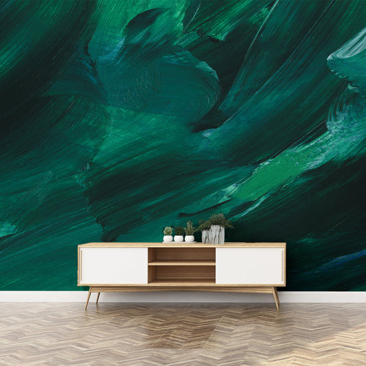 Emerald Brushstrokes In Lounge With Small Coffee Table