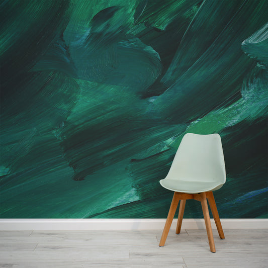 Emerald Brushstrokes In Room With Green Chair
