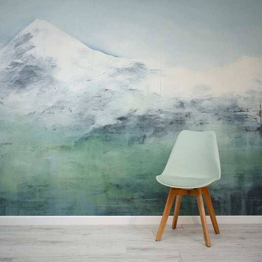 Emerald Peak Wallpaper Mural In Room With Green Chair