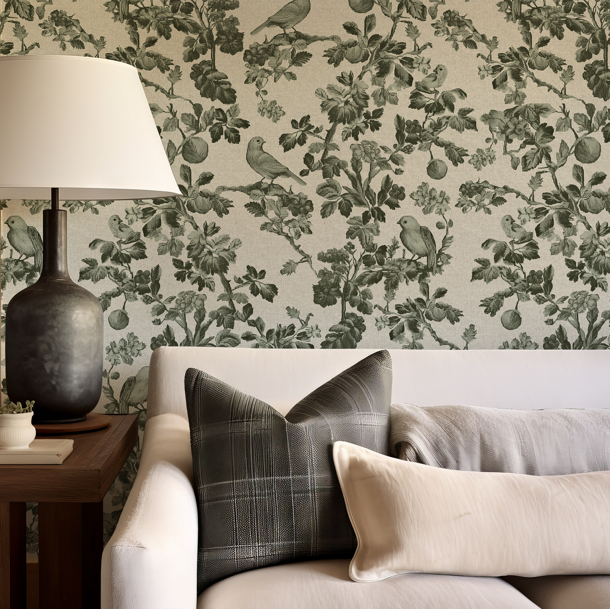 Wall Mural - Green Vintage Bird - Removable Wallpaper (Peel & Stick) - Made to Measure