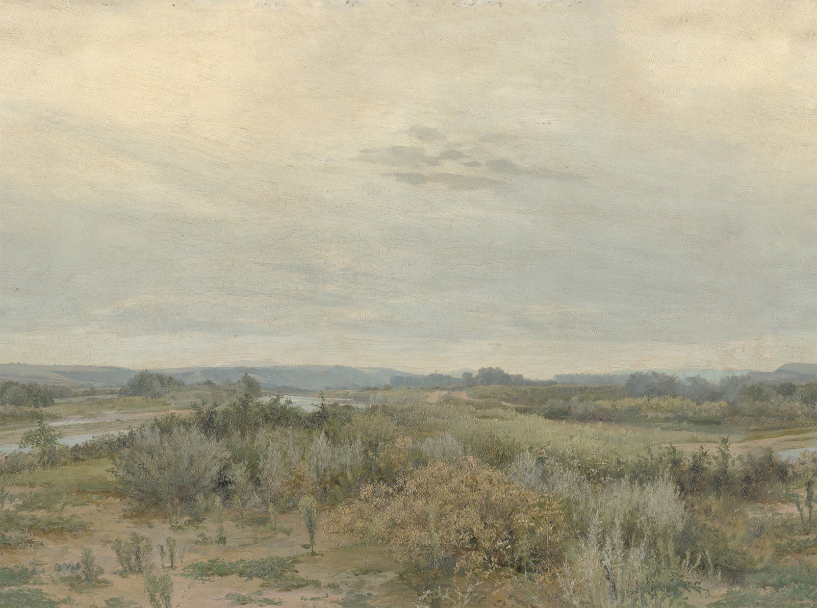 Eowyn Wallpaper a Landscape painting of a field with trees and a cloudy sky