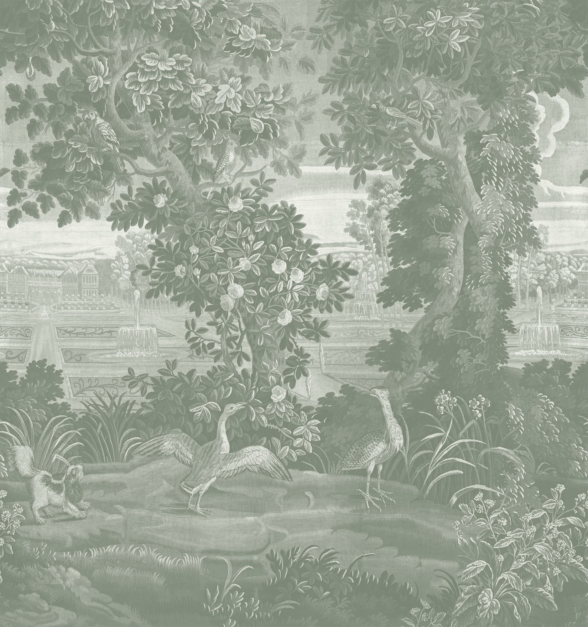 Ethel - Soft Green Vintage Jungle Tapestry Mural Wallpaper Mural