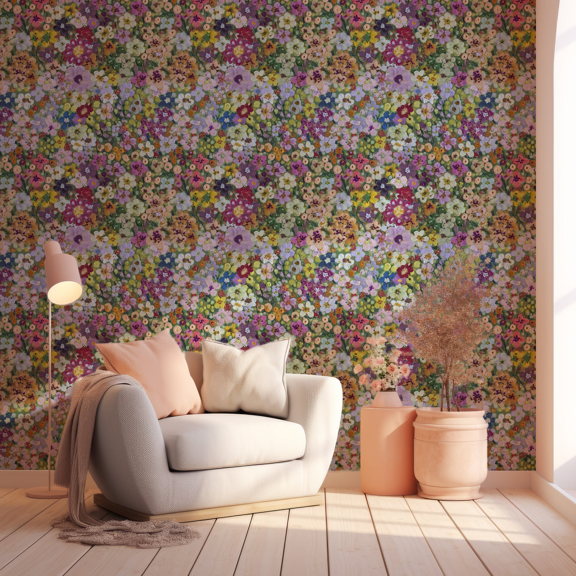 Wall Mural - Painted Bright Colourful Floral Pattern - Removable Wallpaper (Peel & Stick) - Made to Measure
