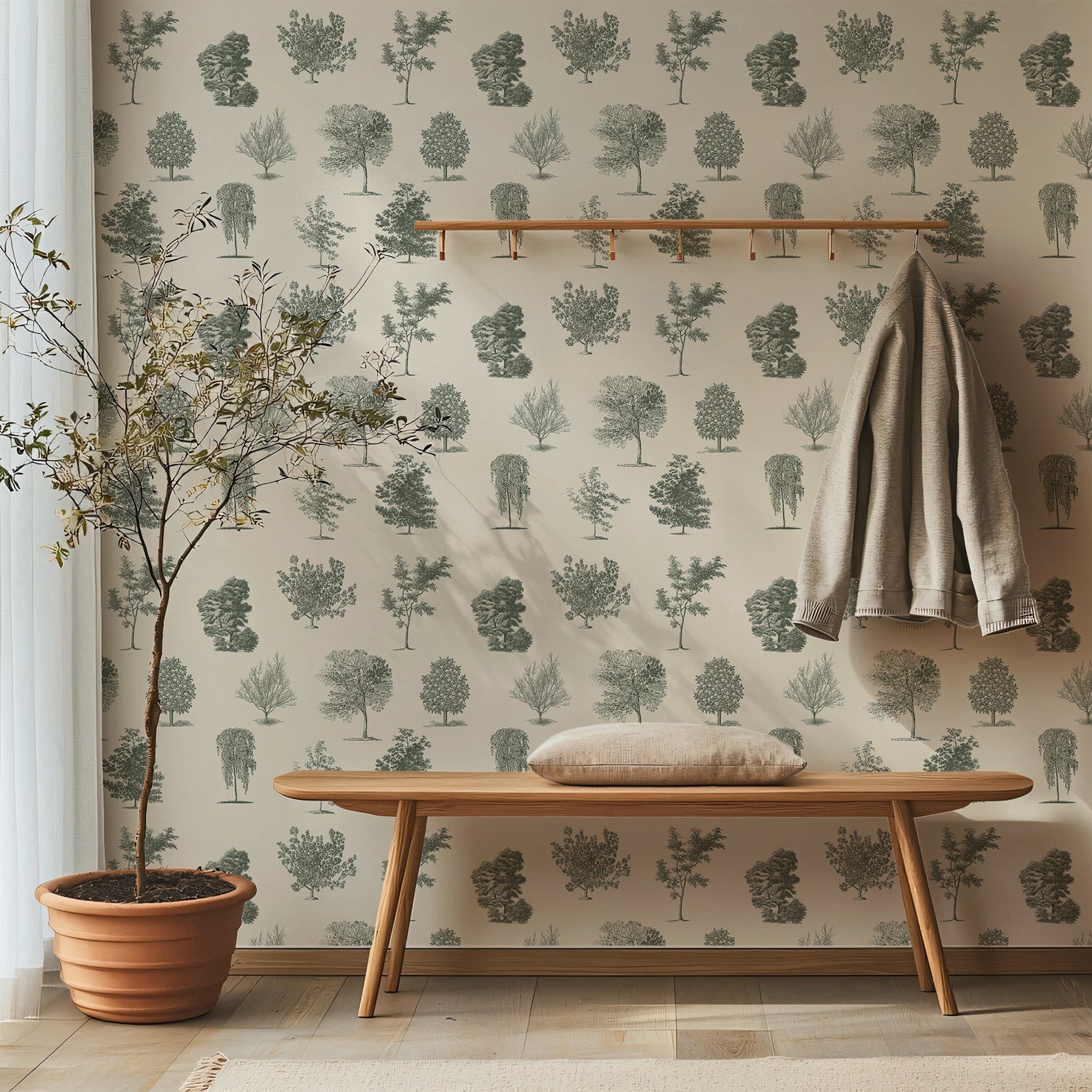 Wall Mural - Countryside Tree Landscape Pattern - Traditional Wallpaper (Paste-the-wall) - Made to Measure