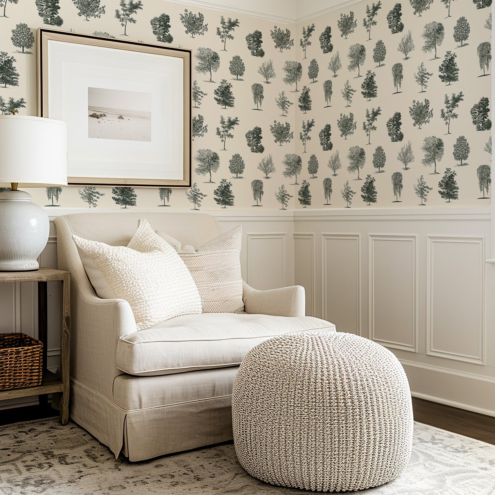 Wall Mural - Olive Green Countryside Tree Landscape - Removable Wallpaper (Peel & Stick) - Made to Measure