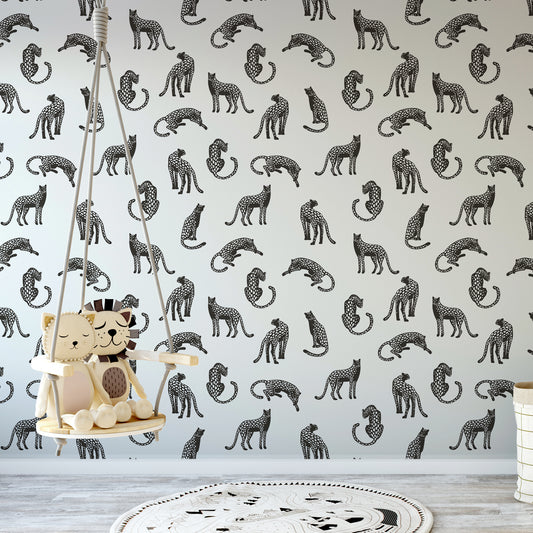 Feline Finesse Noir Wallpaper In Child's Bedroom With Hanging Chair