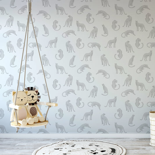 Feline Finesse Wallpaper In Child's Bedroom With Hanging Chair