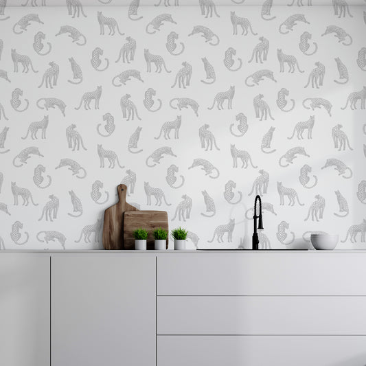 Feline Finesse Wallpaper In Kitchen With White Worktop