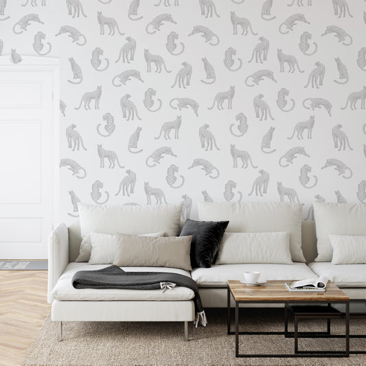 Feline Finesse Wallpaper In Living Room WIth White Sofa