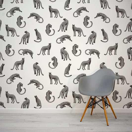 Feline Finesse Wallpaper In Room With Grey Chair