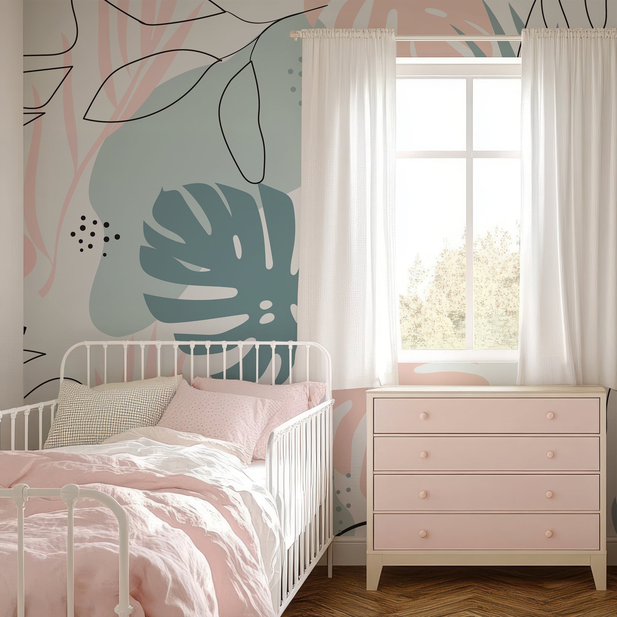 Wall Mural - Pastel Toned Leaves - Traditional Wallpaper (Paste-the-wall) - Made to Measure