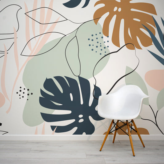 Foliage Neutral Wallpaper In Room With White Chair
