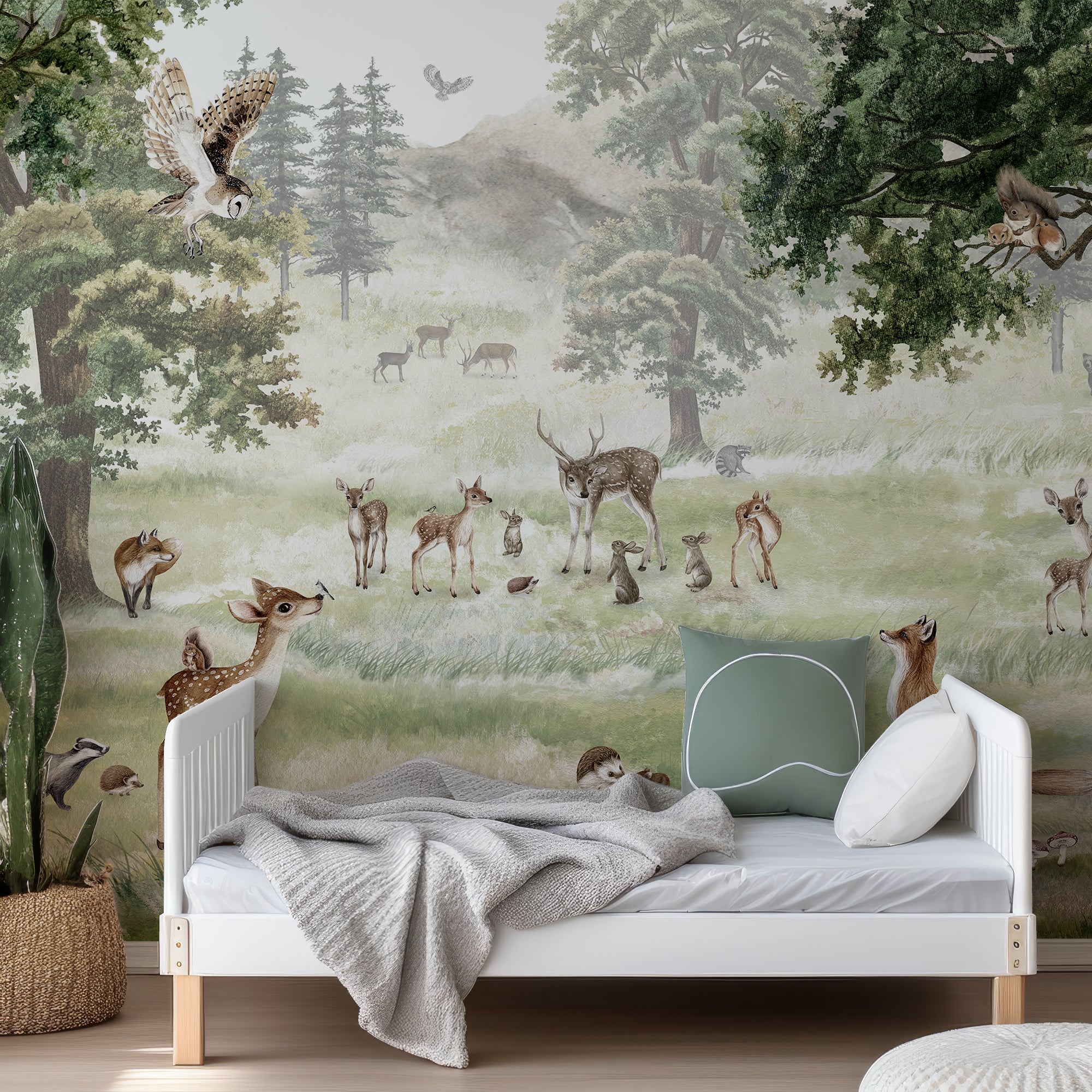 Wall Mural - Children's Forest Illustration of Woodland Animals - Removable Vinyl (Peel & Stick) - Made to Measure