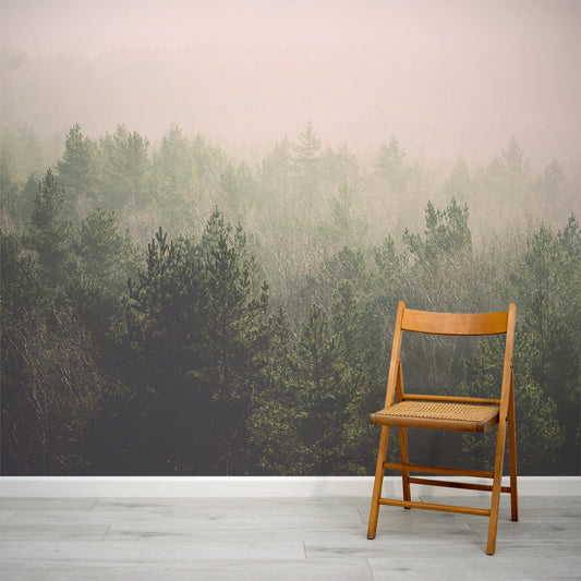 Forest Haze Wallpaper In Room With Wooden Chair