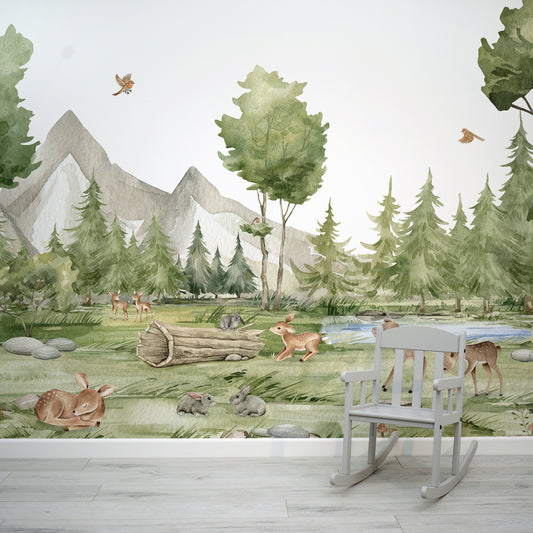 Forest Joy Wallpaper Mural In Room With Grey Chair