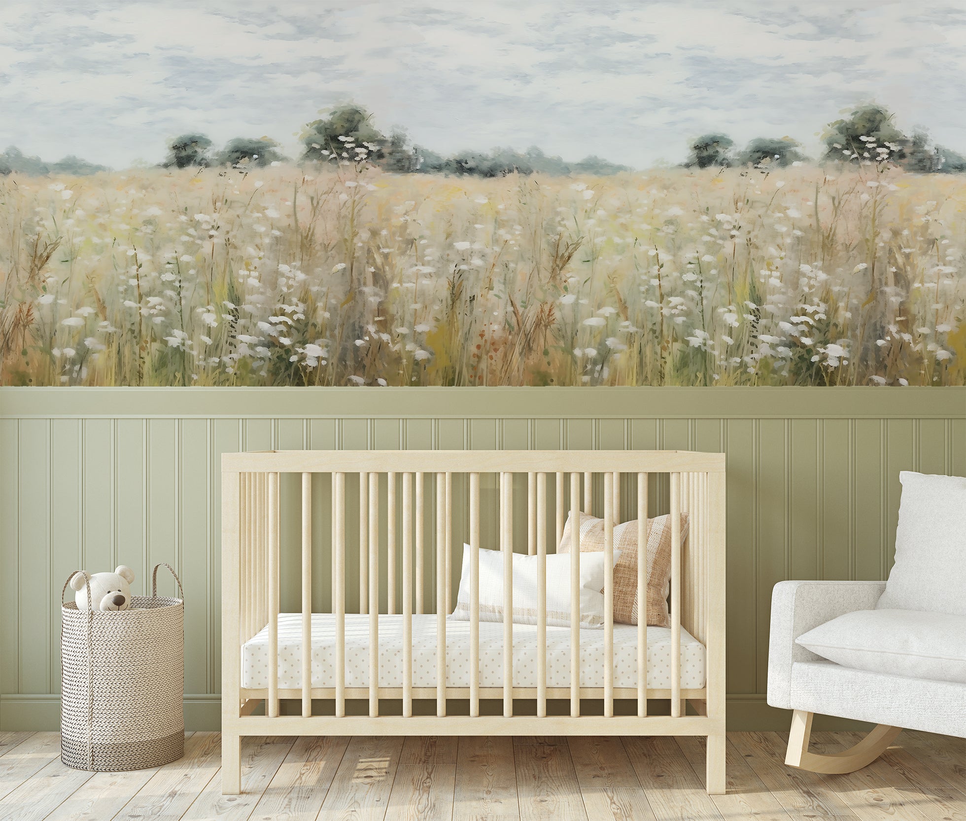 Wall Mural - Hazy Meadow Oil Painting - Removable Vinyl (Peel & Stick) - Made to Measure