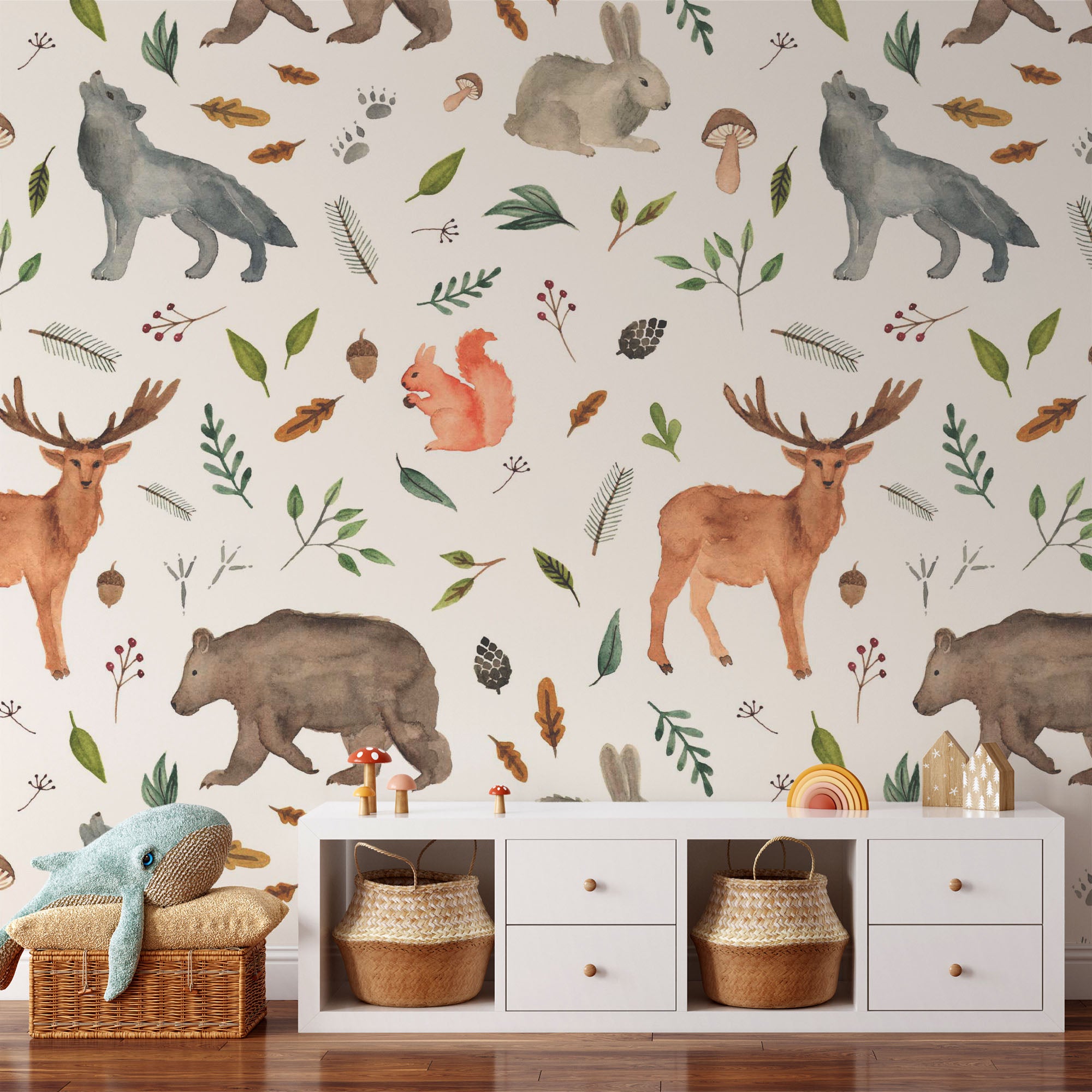 Wall Mural - Watercolour Woodland Animal - Traditional Wallpaper (Paste-the-wall) - Made to Measure