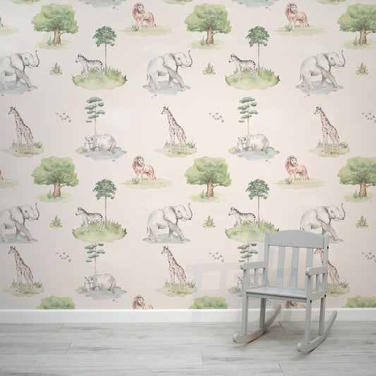 Geo Wild Wallpaper In Room With Small Nursery Grey Chair