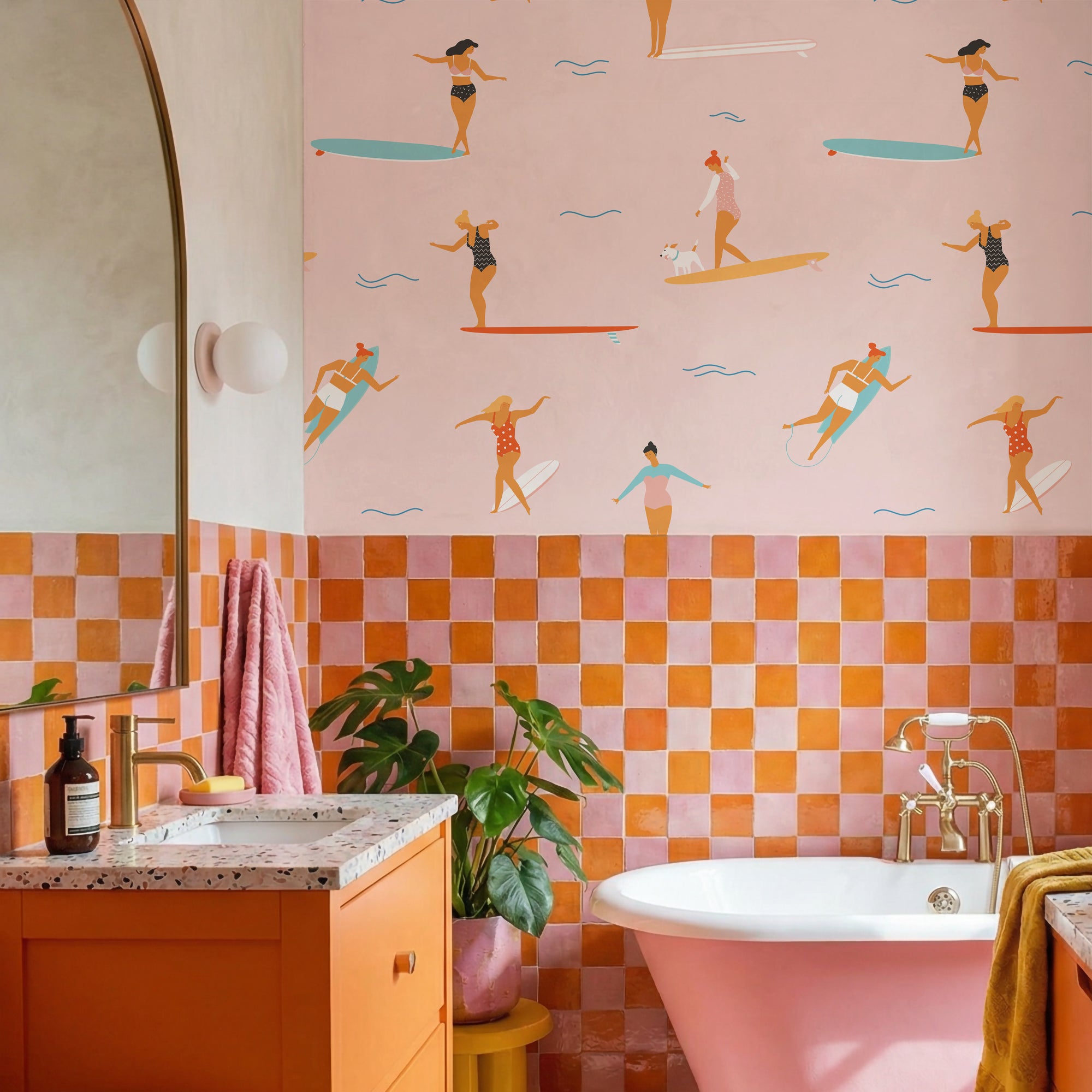 Wall Mural - Pink Surfing Hawaiian - Traditional Wallpaper (Paste-the-Wall) - Made to Measure
