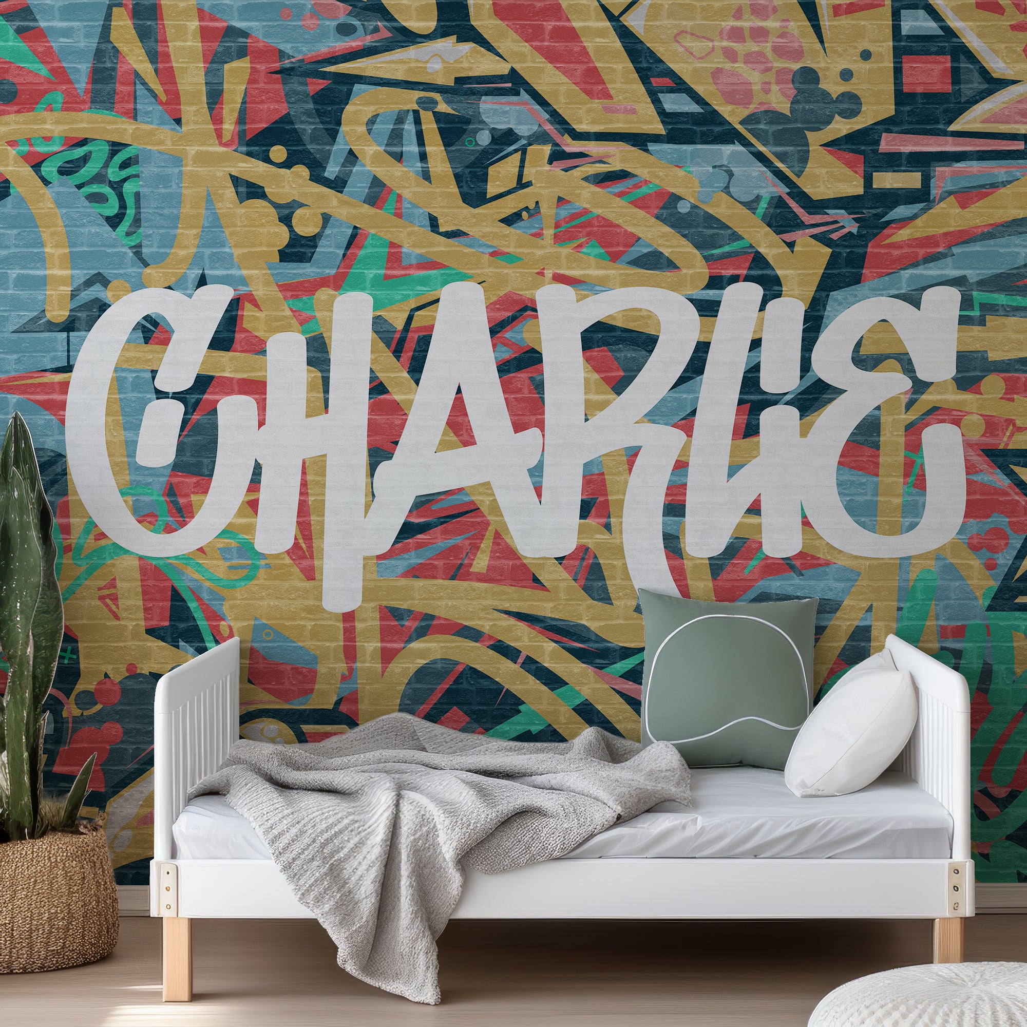 Wall Mural - Customizable Name Graffiti On Brick - Removable Wallpaper (Peel & Stick) - Made to Measure