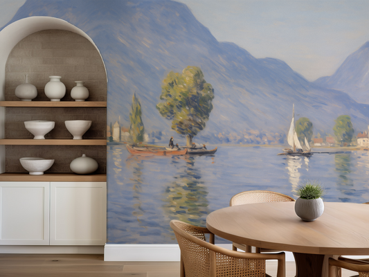 Gwen - Romantic Lake and Mountain Scene in Classic Impressionist Style Wallpaper Mural