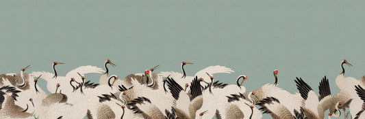 Haruka - Vintage Blue Japanese Crane Wallpaper Mural